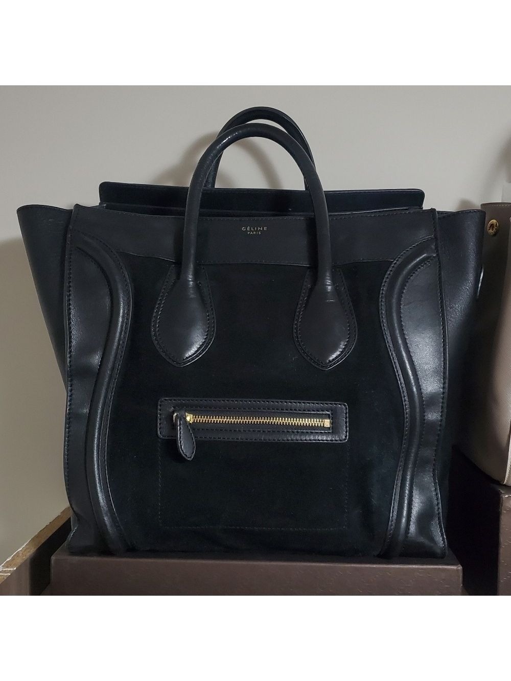 Celine Paris Black Suede Leather TOP HANDLE Tote bag
